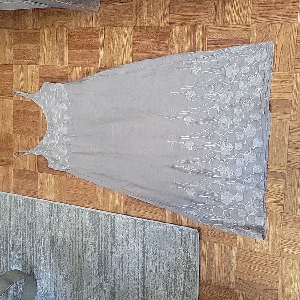 LIGHT GREY SPAGHETTI STRAP LINEN MIDI DRESS